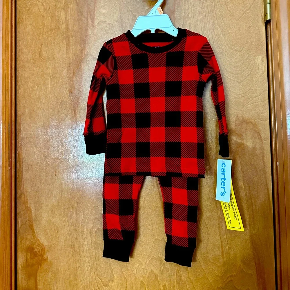 12 months red black buffalo check 2 piece 100% cotton sleepwear